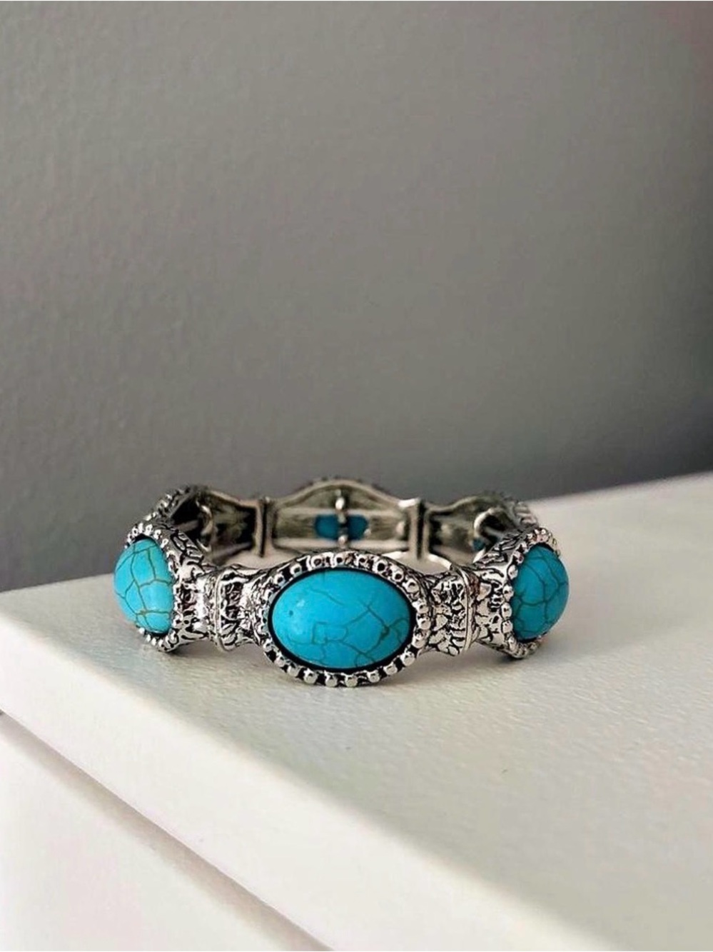 Adjustable Western Style Silver Turquoise Bracelet